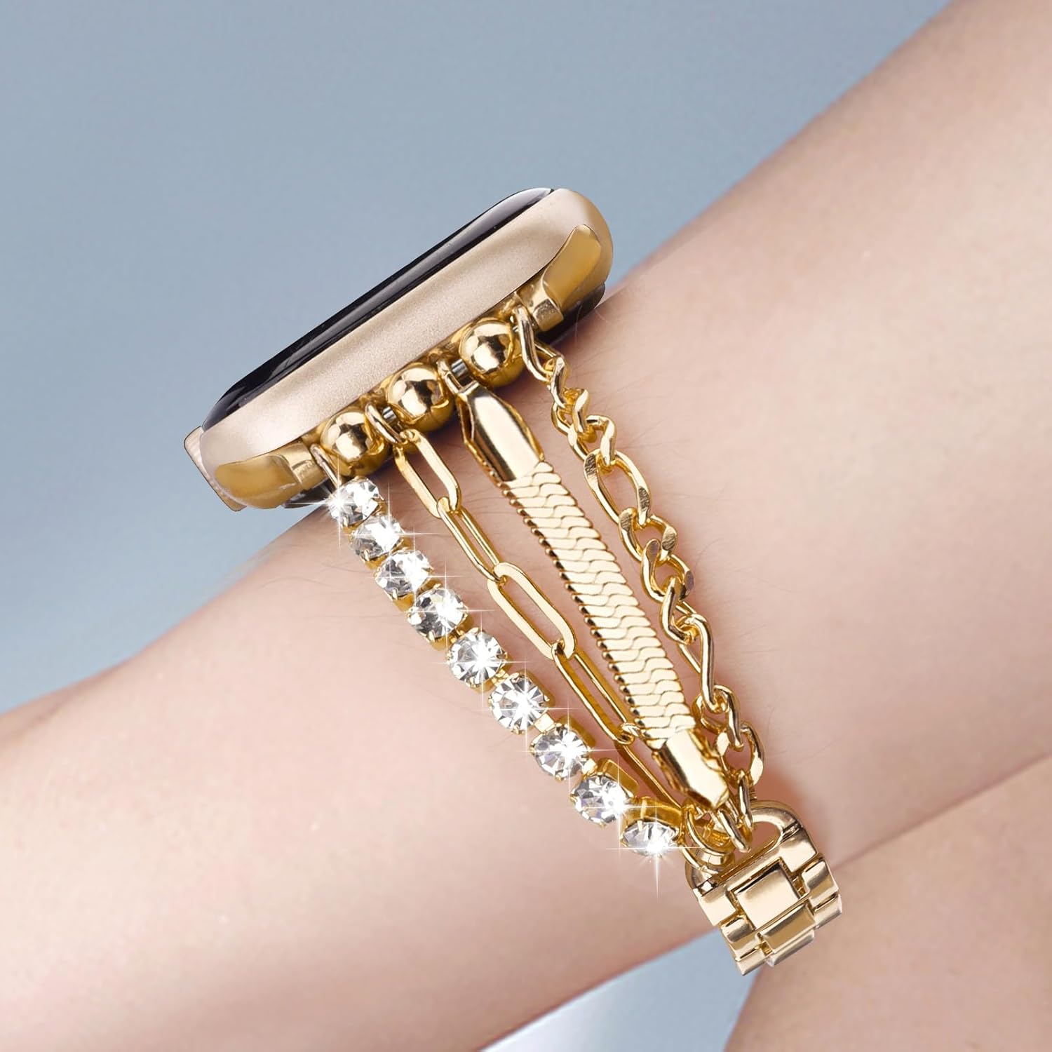 CAGOS Pulsera de cadena compatible con Apple Watch Band de 1.49, 1.57, 1.61, 1.65, 1.73 y 1.77 pulgadas, correa delgada de acero inoxidable de metal