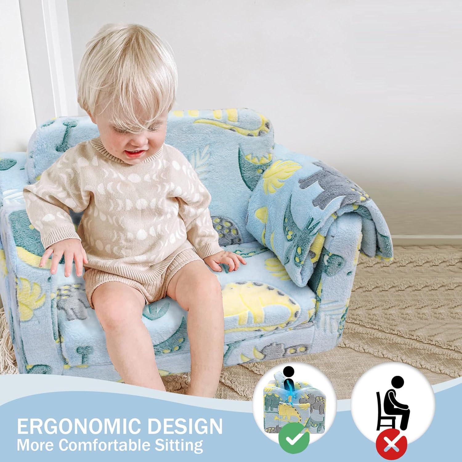 MeMoreCool Silla plegable para niños pequeños, sofá plegable de felpa suave para niños, sofá que brilla en la oscuridad, cómodo sillón reclinable