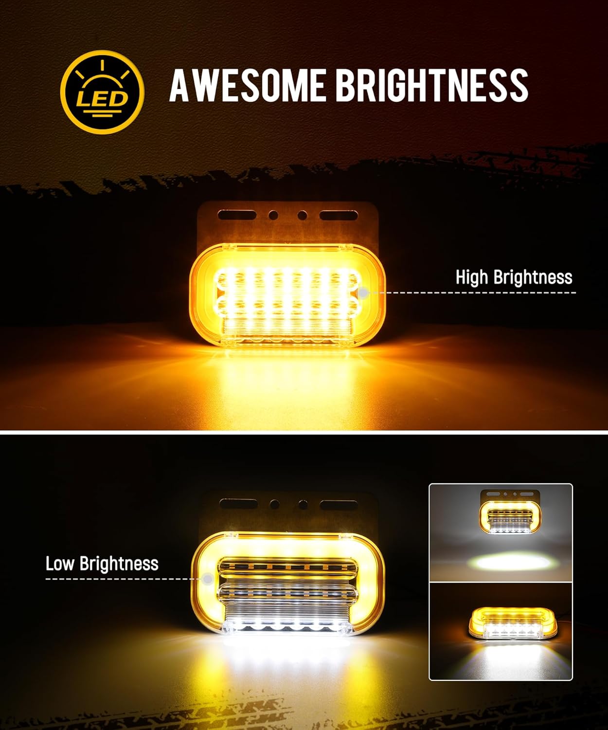Partsam 4 luces ámbar de 25 LED para marcador lateral de camión con soporte de placa de aluminio, luces direccionales de camión con luz de tierra