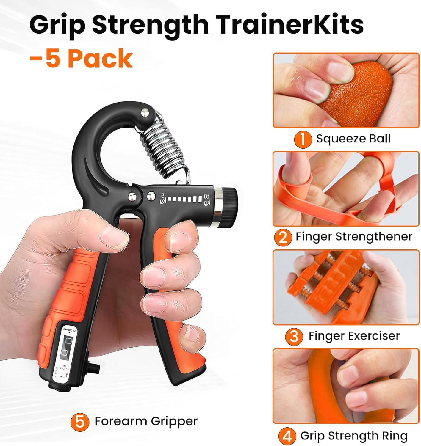 Kit de entrenamiento de fuerza de agarre, fortalecedor de dedos, fortalecedor de agarre de mano, ejercitador de extensión de mano, bola de alivio de