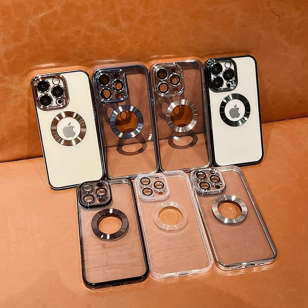 Funda para iPhone 13 Pro con protector de lente de cámara, vista de logotipo para mujeres y hombres, chapado suave, transparente, delgada,