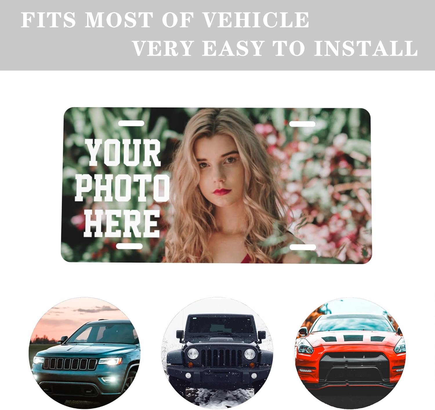 Placa de matrícula personalizada para la parte delantera del automóvil, decoración personalizada, añade tu foto, texto, logotipo, decoración de