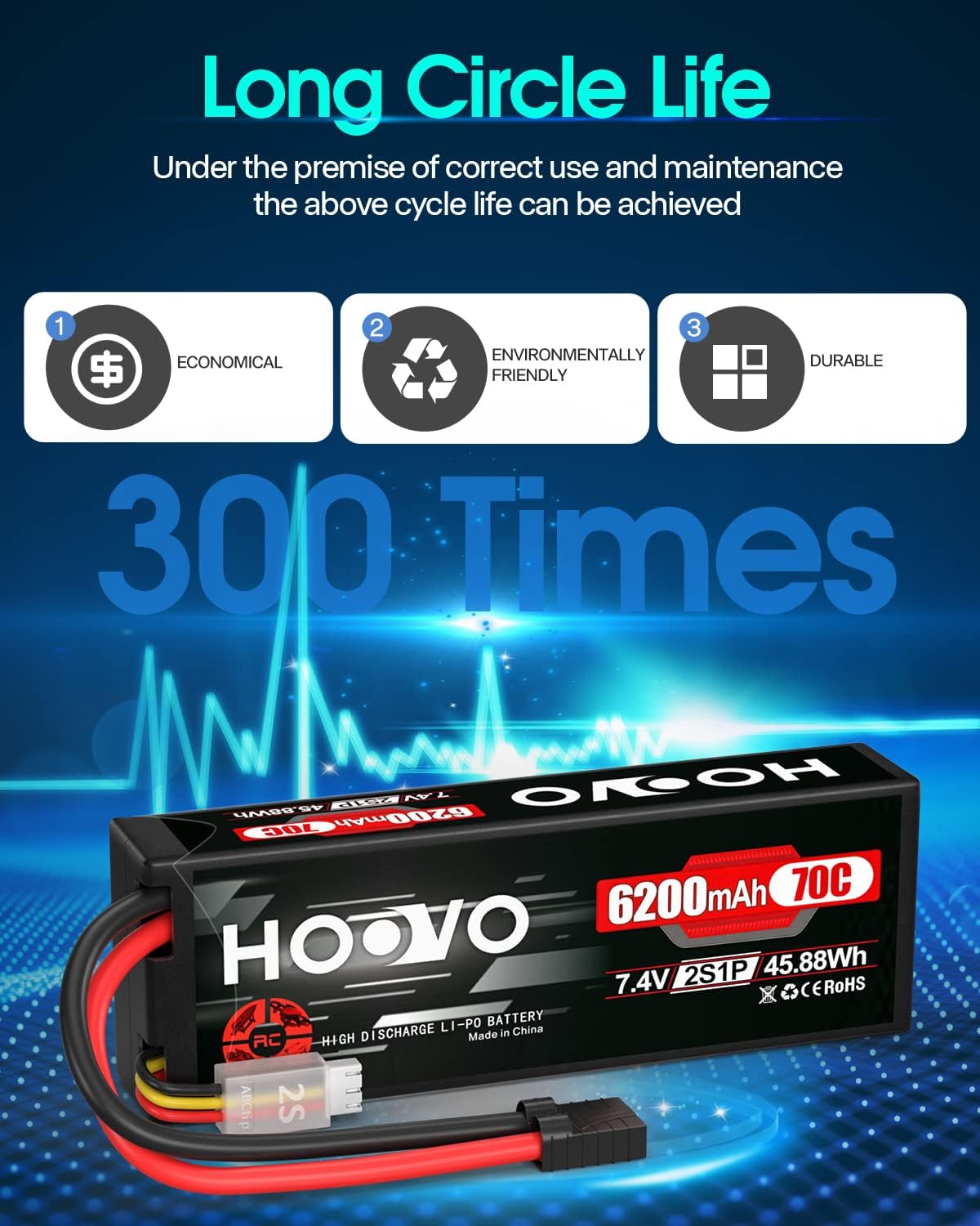 HOOVO 7.4V 6200mAh 70C 2S Lipo Batería Caso Duro para RC Car RC Helicóptero RC Camión RC Truggy Avión Quadcopter UAV Drone FPV