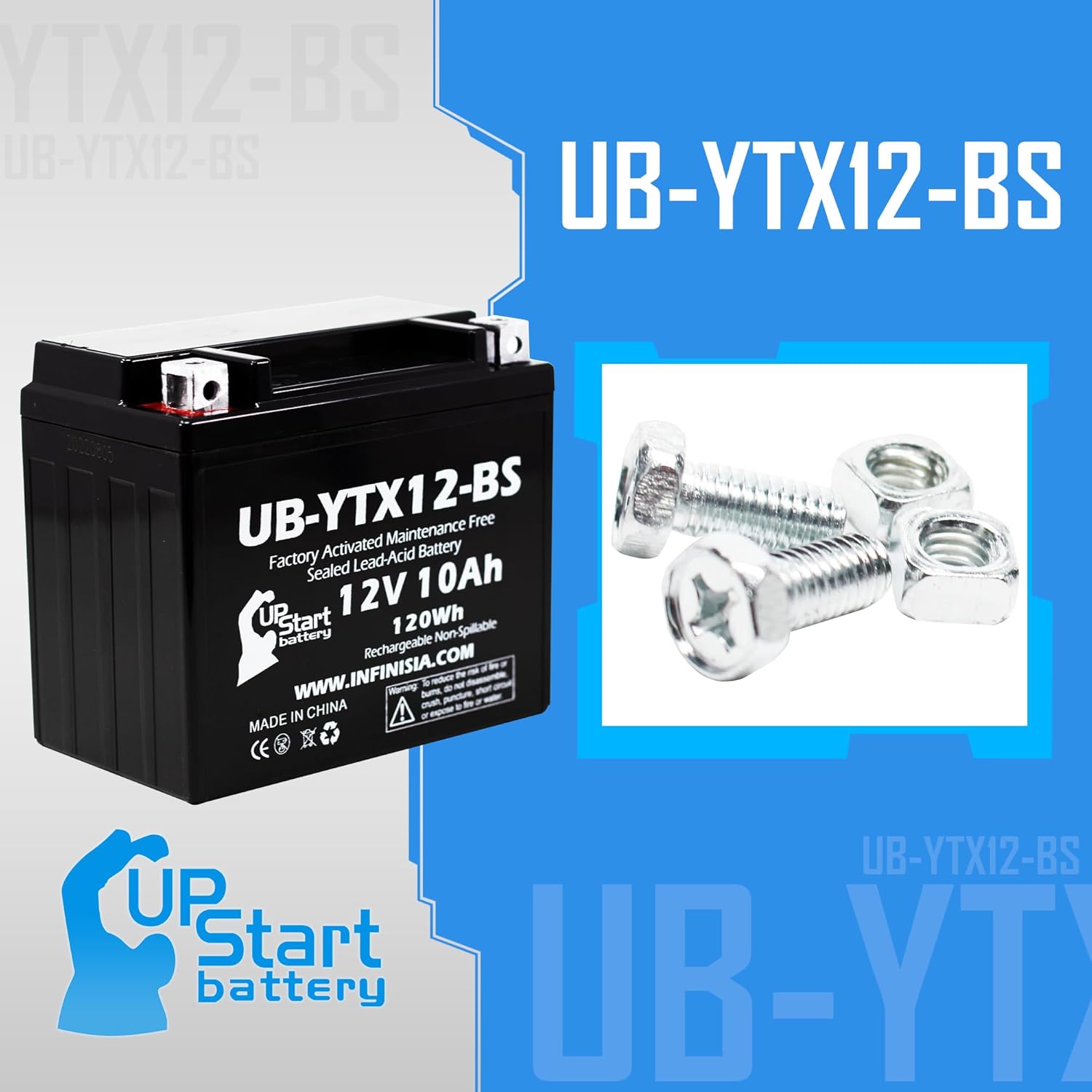 Repuesto para Honda TRX250 Recon, ES 250 CC activada de fábrica, sin mantenimiento, batería ATV – 12 V, 10 Ah, UB-YTX12-BS