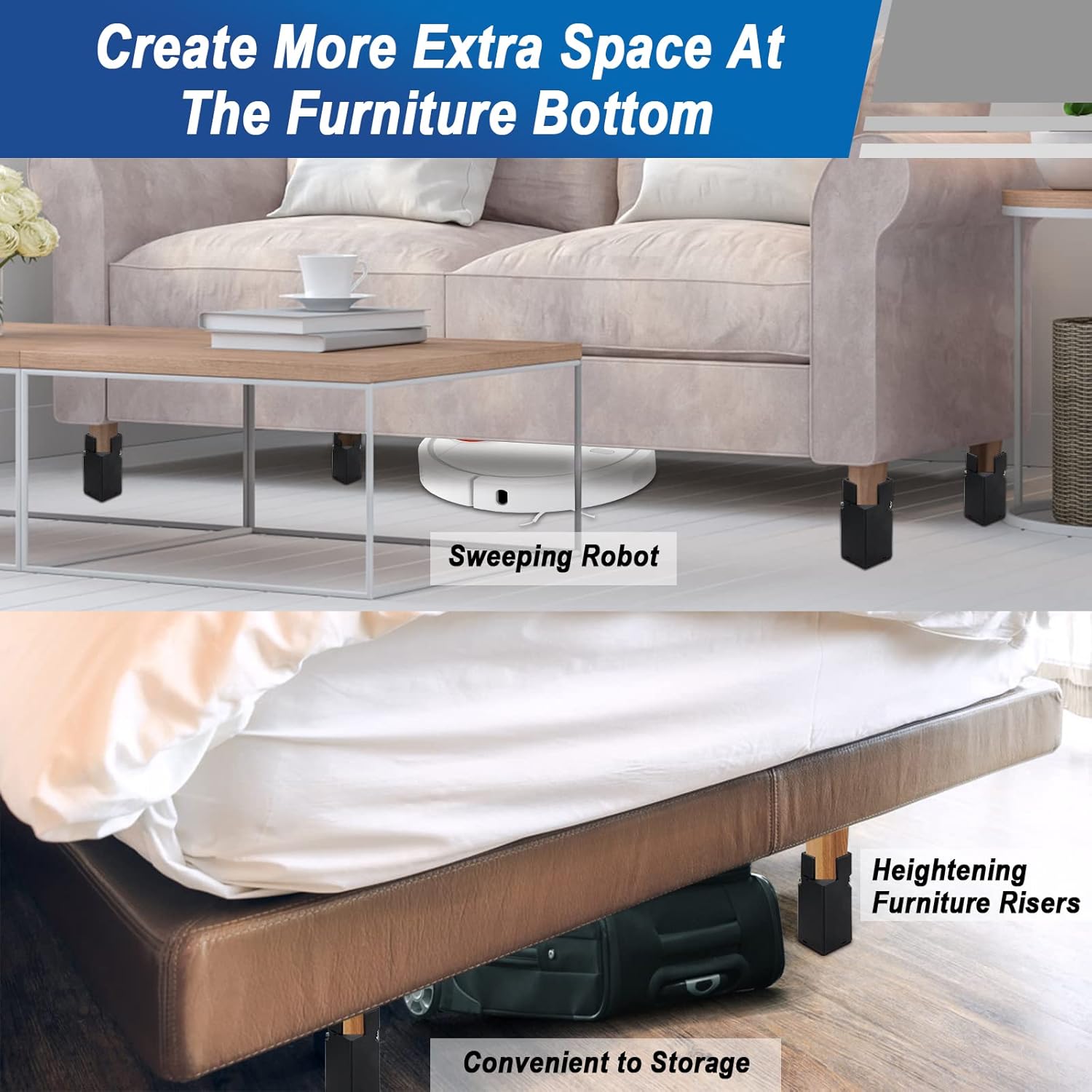 Catcan Paquete de 4 elevadores de cama ajustables de 4 pulgadas, elevadores de muebles con abrazadera de tornillo ajustable, para patas de muebles,