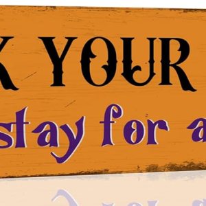 Letrero de metal con texto en inglés Park Your Broom con texto en inglés Stay for a Spell (Stay for a Spell) para cocina, hogar, Halloween, pared, Letrero de metal con texto en inglés Park Your Broom con texto en inglés Stay for a Spell (Stay for a Spell) para cocina, hogar, Halloween, pared,