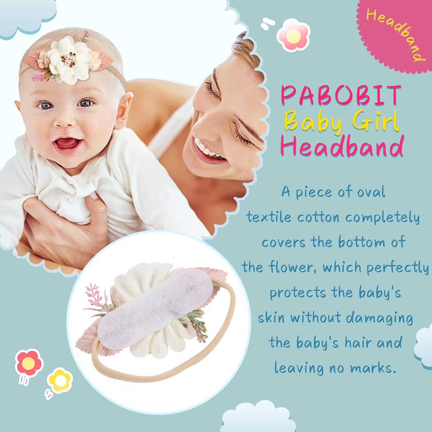 PABOBIT Diadema de nailon para bebé niña, lazo hecho a mano para recién nacido, paquete de 3 (beige)