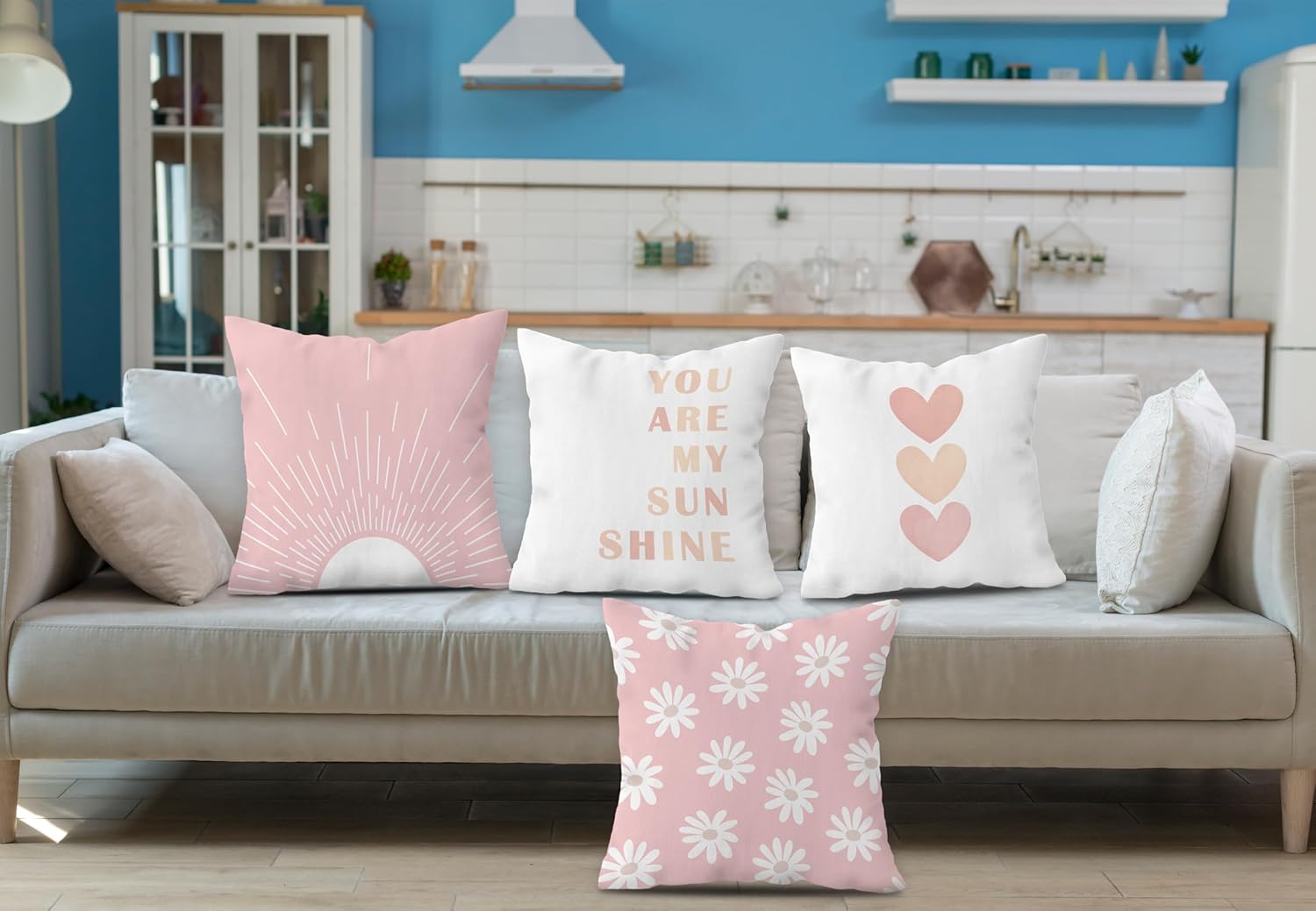 FLDAS Juego de 4 fundas de almohada Preppy de 18 x 18 pulgadas, fundas de almohada bohemias de preppy, decoración rosa para guardería, decoración de