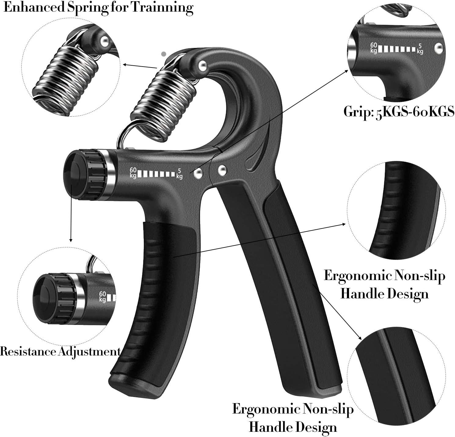 Longang Fortalecedor de agarre de mano con resistencia ajustable, fortalecedor de muñeca, agarre de antebrazo, exprimidor de entrenamiento de mano,