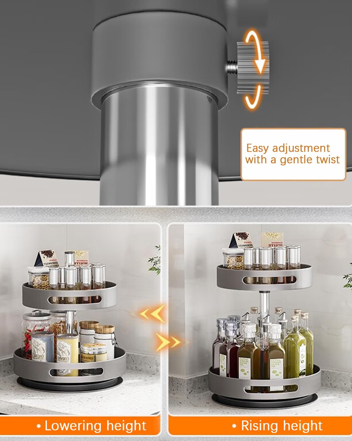 Organizador Lazy Susan de 2 niveles para cocina, tocadiscos para gabinete, organizador de mesa giratoria para organización de mesa de despensa de