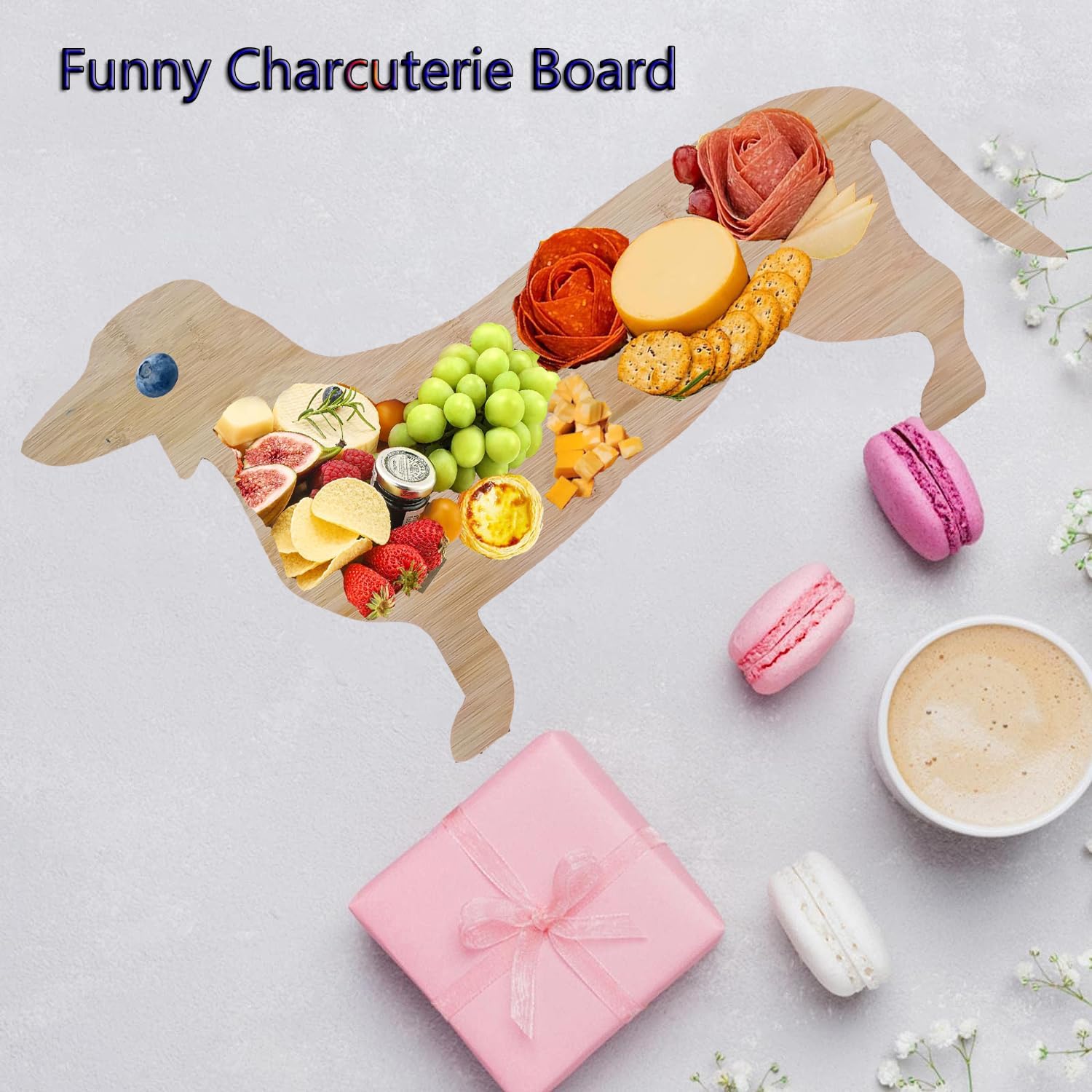 ZMURED Plato de cena de perro lindo para cena de Navidad, plato de cena de perro salchicha de 19 pulgadas, bandeja decorativa de madera, bloque de