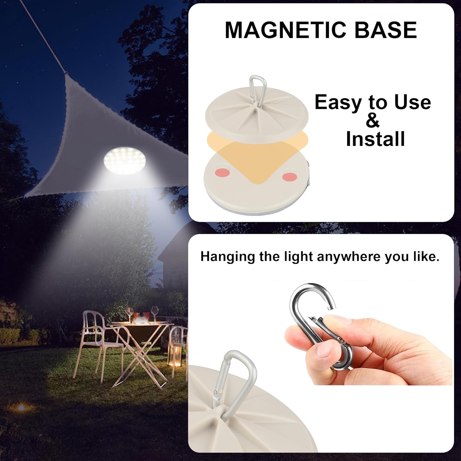 Linterna de campamento recargable, luz magnética para tienda de campaña con control remoto, 4 modos de luz, luz regulable IP54, resistente al agua,
