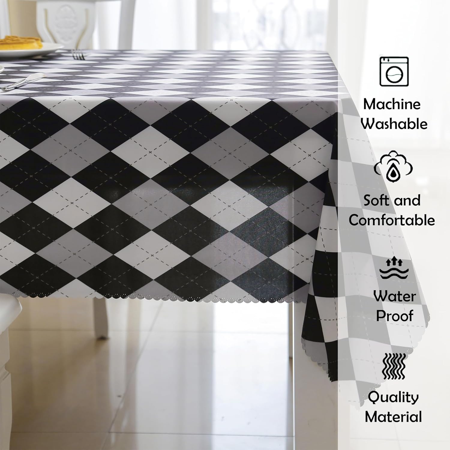 Mantel negro a cuadros para festivales de fiesta, mantel a cuadros de 60 x 102 pulgadas, mantel rectangular decorativo, tela impermeable para picnic