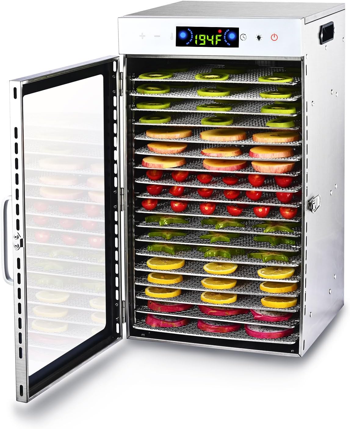Deshidratador de alimentos 18 bandejas de acero inoxidable, máquina secadora de alimentos para carne seca de res, carne, verduras y frutas, con