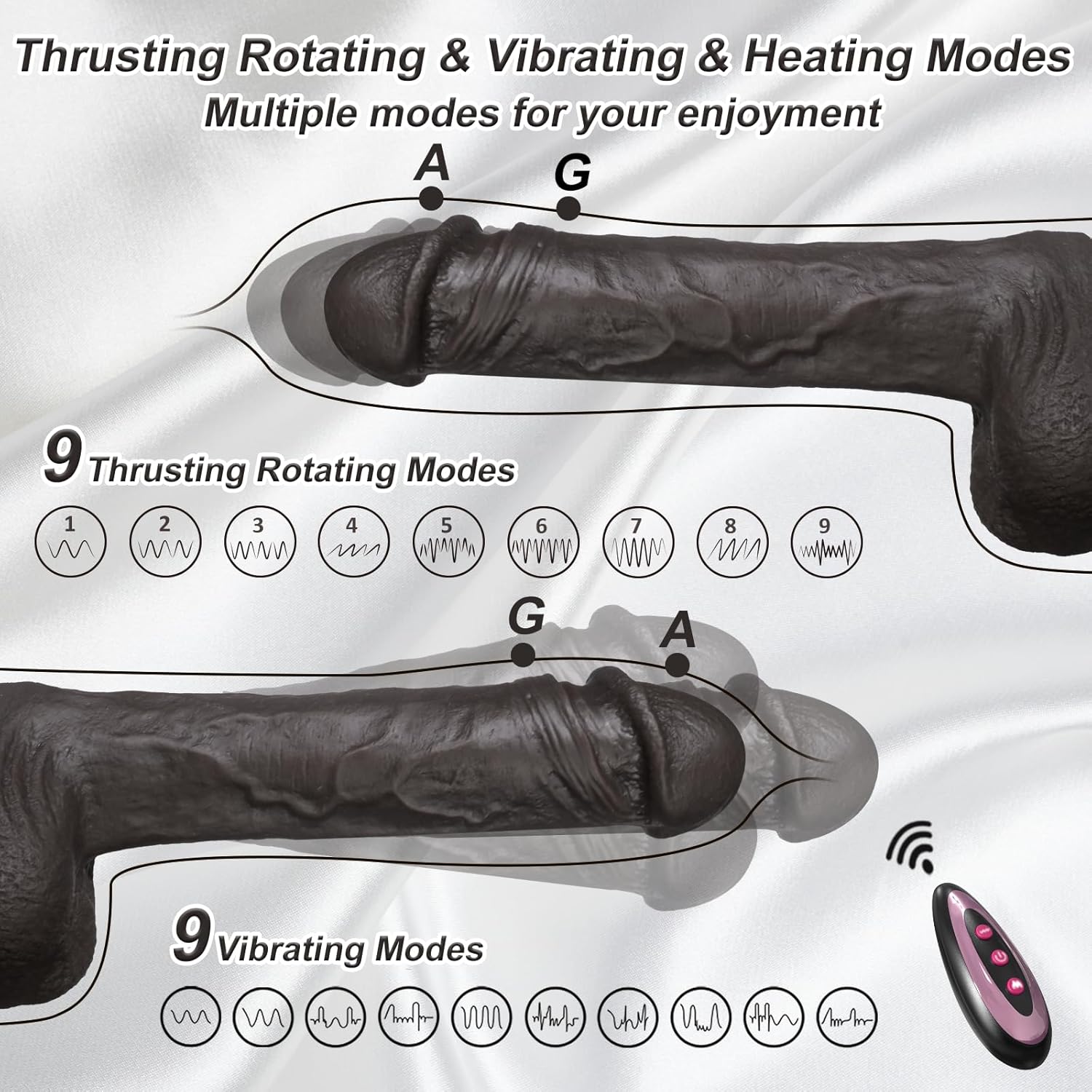 Consolador realista de empuje para mujeres, consoladores giratorios de silicona realista de 9 pulgadas con ventosa de silicona con 10 modos y