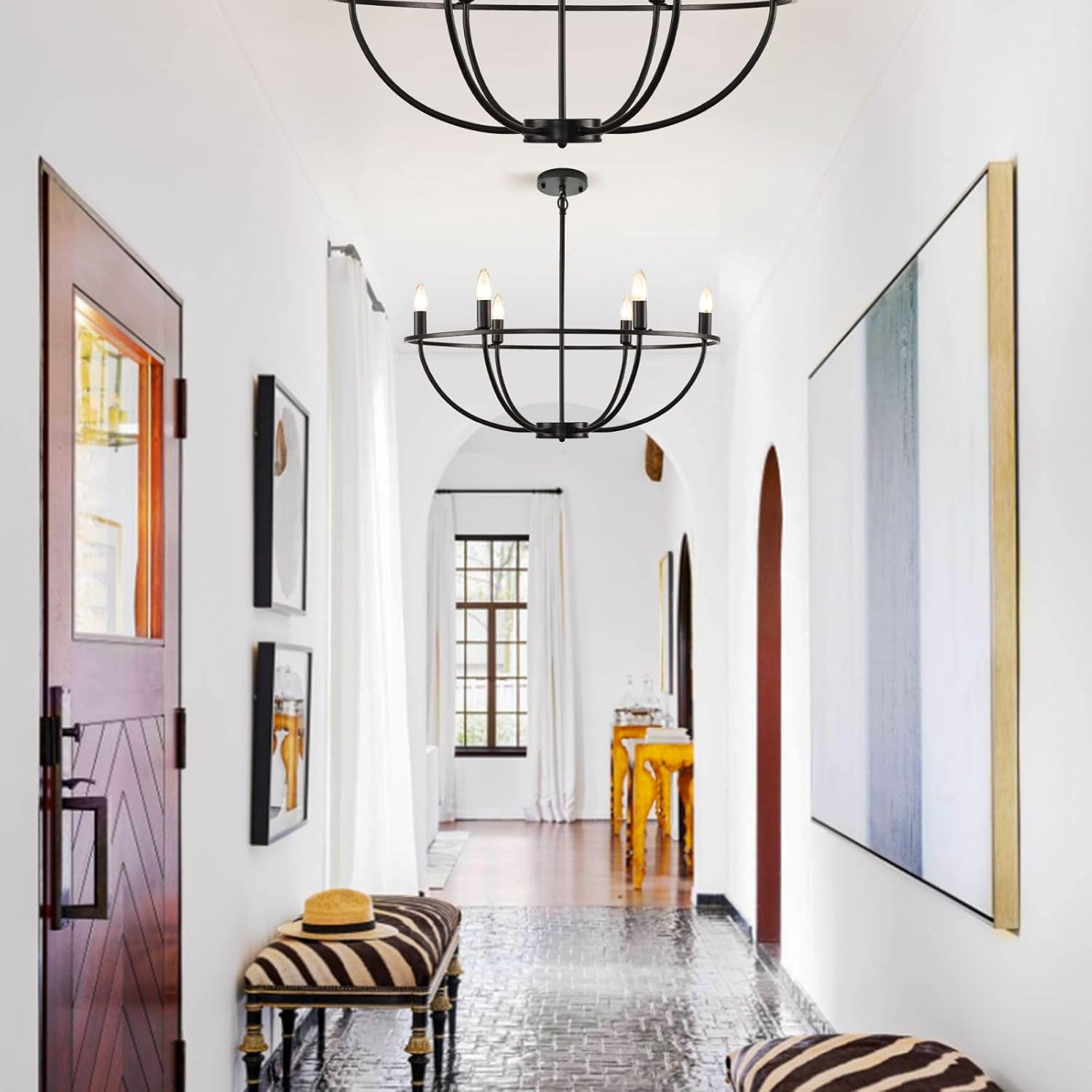 28.5” Black Chandeliers for Dining Room,6-Light Farmhouse Dining Room Light Fixtures,Large Entry Chandeliers for High Ceilings,for Living