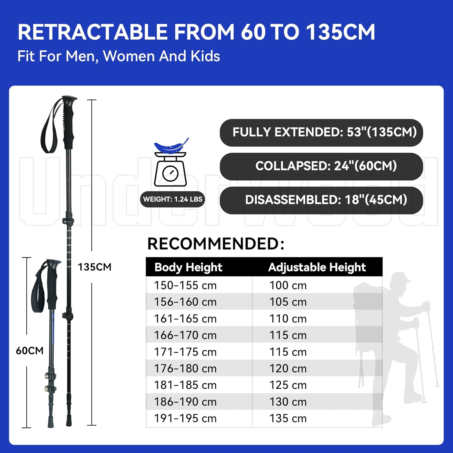 Trekking Poles Collapsible Hiking Poles – 2 Pack Adjustable Aluminum Hiking Sticks, Lightweight Walking Sticks for Women, Men, Seniors, Kids,