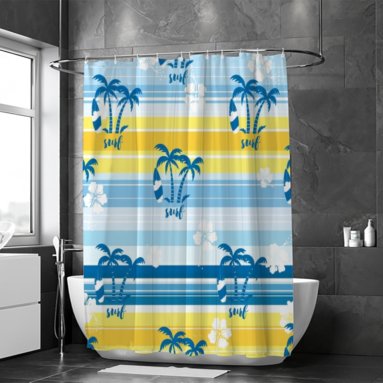 Shower Curtains for Bathroom Summer Mood Windsurf Plam Trees Waterproof Polyester Fabric Bathtub Shower Curtains with 12 Hooks Modern Machine