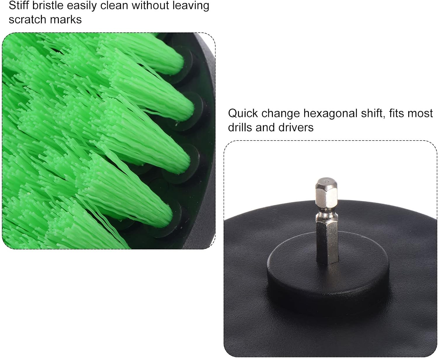 Juego de brochas de taladro (2″3.5″4″) Kit de limpieza multiusos para lechada, piso, bañera, azulejos, con eje de extensión, verde