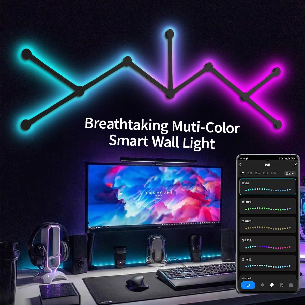 RGBIC Smart WiFi Glide – Lámpara de pared, compatible con Alexa y Google Assistant, 16 millones de colores, sincronización de música, luces de