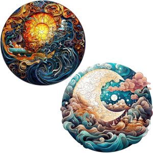 Rompecabezas de madera de 2 piezas, rompecabezas de sol y luna para adultos, rompecabezas de corte de madera de forma única, el mejor regalo para Rompecabezas de madera de 2 piezas, rompecabezas de sol y luna para adultos, rompecabezas de corte de madera de forma única, el mejor regalo para