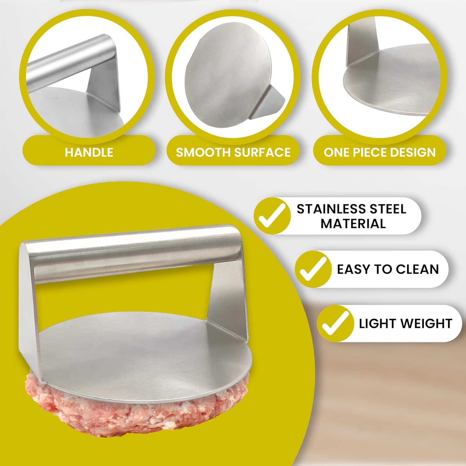 Prensa de hamburguesas Smash – Prensa de hamburguesas, prensa de hamburguesas de acero inoxidable con espátula, kit de prensa de hamburguesas para