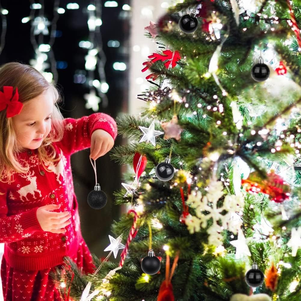 Adornos de bola de Navidad de 1.57 pulgadas, juego de adornos de Navidad negros inastillables, 40 piezas de adornos negros para árbol de Navidad,