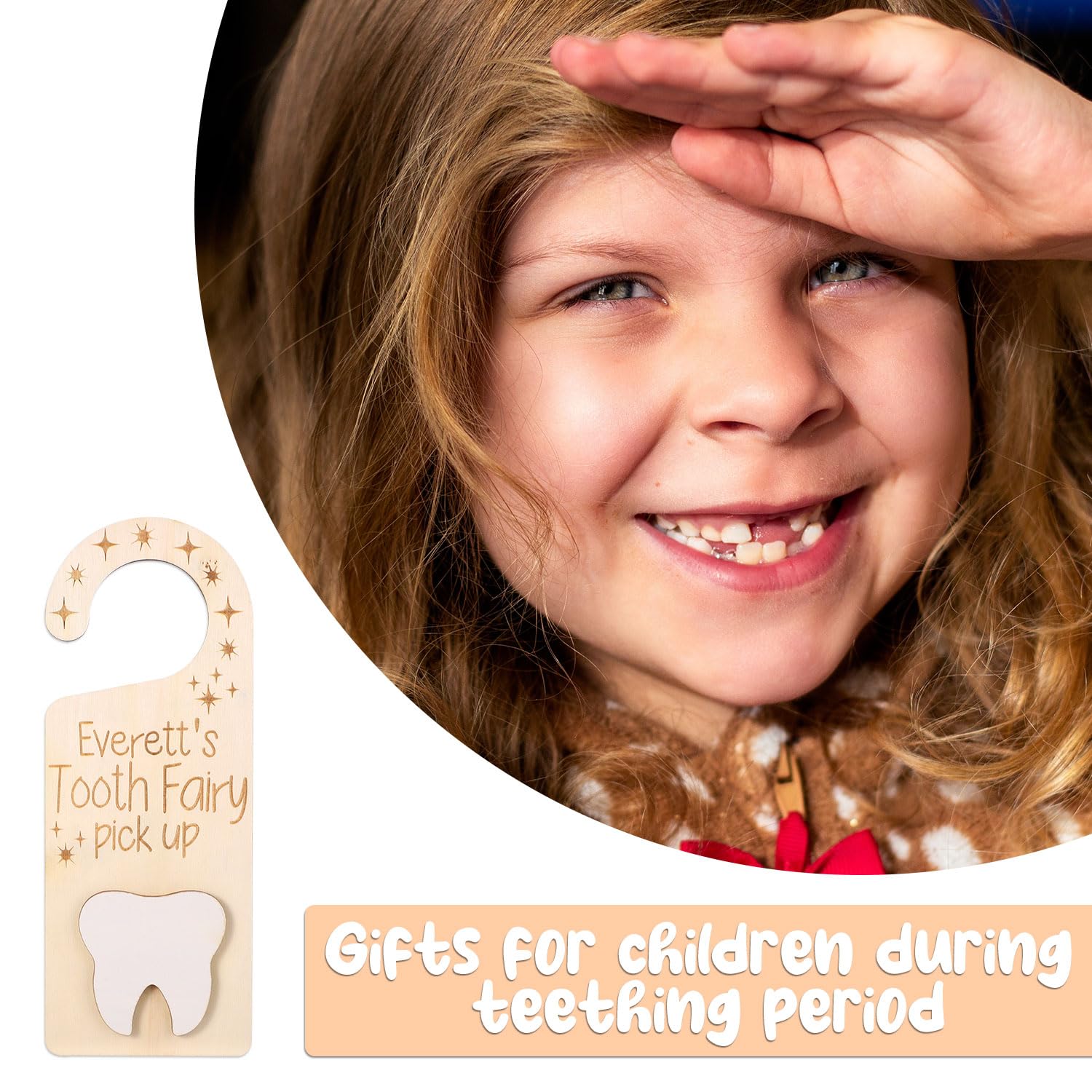 Percha de puerta de dientes, caja de madera para colgar puertas con soporte para dinero para recuerdo de dientes, caja de recogida de dientes para