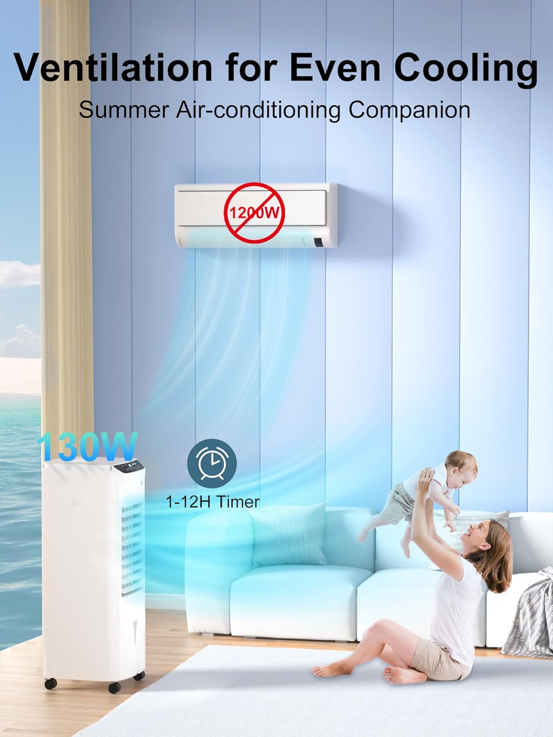 Swamp Cooler, enfriador de aire evaporativo de 1800 CFM portátil con tanque de agua de 4.2 galones, 4 paquetes de hielo, oscilación de 100,
