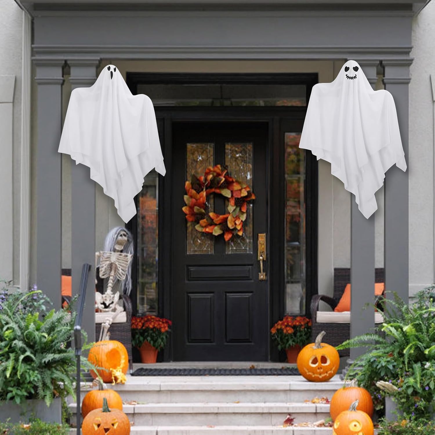 Fantasma colgante de Halloween para decoración al aire libre, paquete de 4 lindos fantasmas voladores de 27.5 pulgadas, decoración de Halloween al