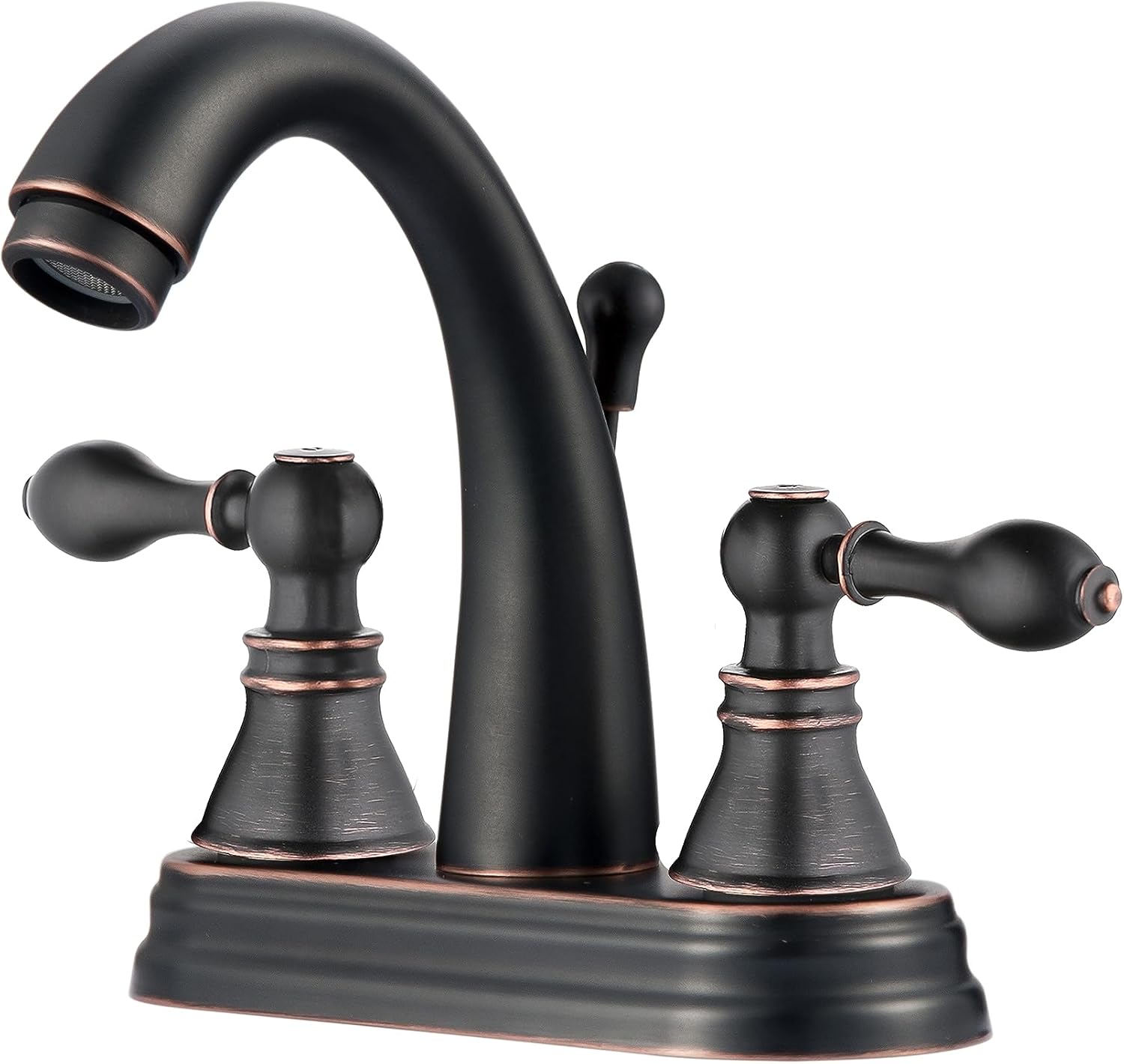Derengge Grifo de baño de bronce aceitado de 4 pulgadas con drenaje emergente, grifo de lavabo de dos manijas para instalación de 3 agujeros,
