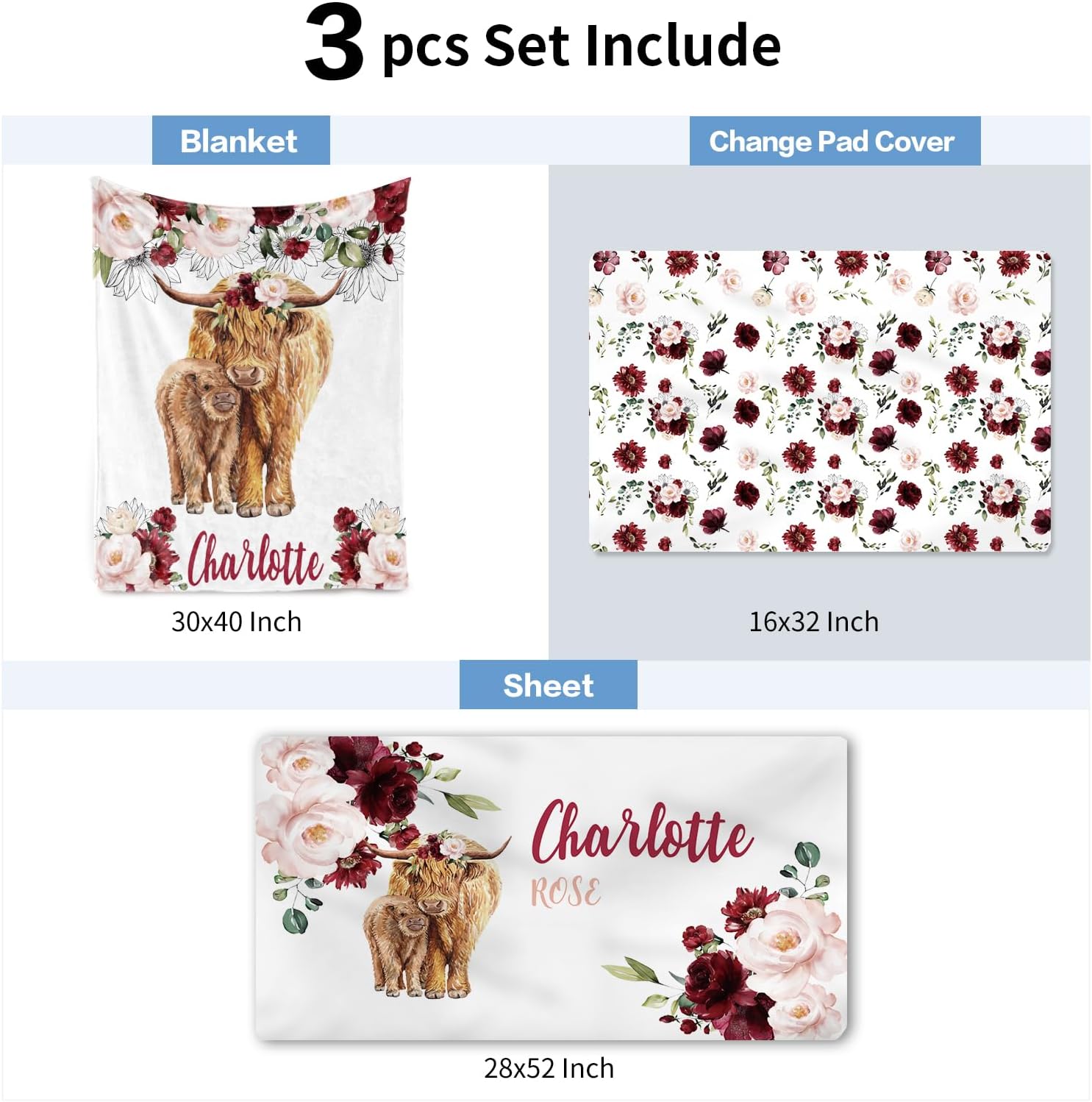 Juego de ropa de cama personalizado para cuna para bebé, juegos de cuna de bebé personalizados con nombre, juego de ropa de cama de guardería,