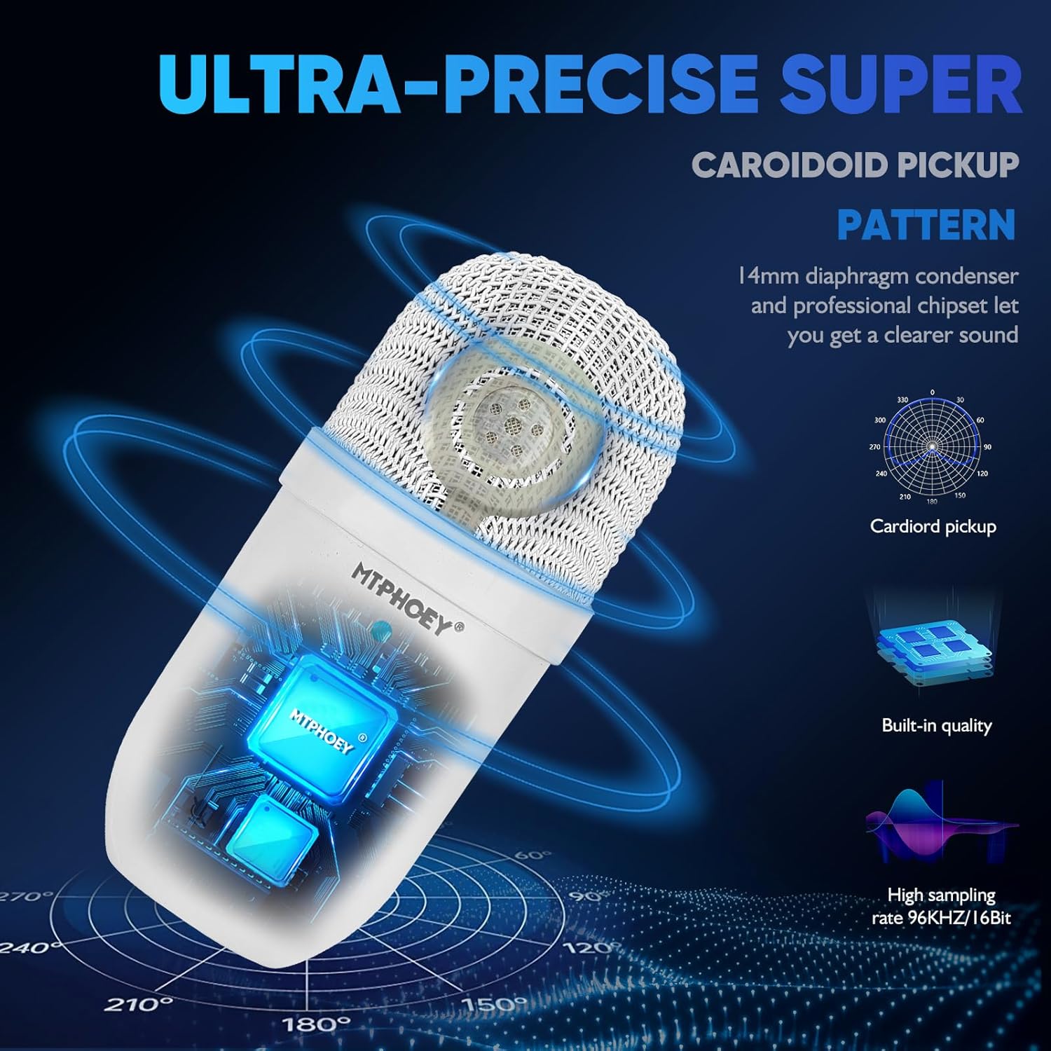 Micrófono USB para PC, micrófono de condensador de computadora Pro Podcast para juegos para PCportátilteléfonoPS45 con cancelación de ruido,