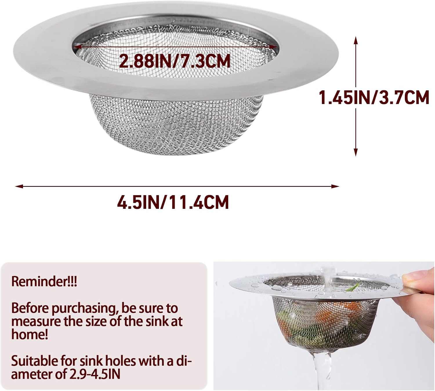 Colador de malla para fregadero de cocina de 4.5 pulgadas, pantalla de drenaje para fregadero de cocina, colador de drenaje de fregadero de 2 piezas