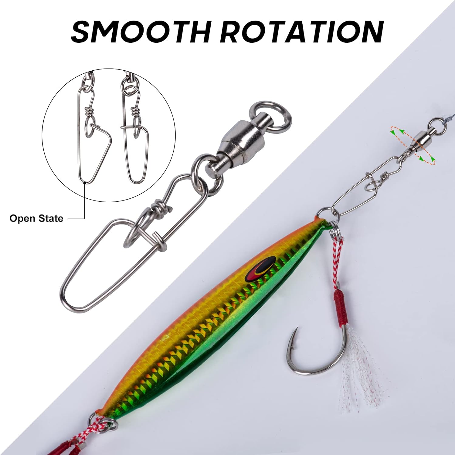 30 conectores giratorios de pesca en forma de T, giratorios luminosos con cuentas brillantes, barril de latón, triple aparejo de pesca para agua