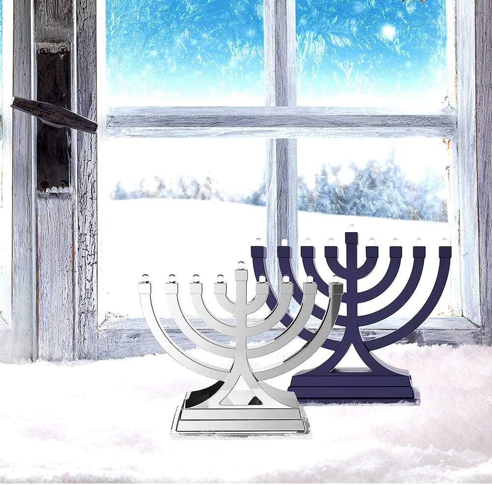 Zion Judaica – Mini LED Hanukkah Menorah con batería o funciona por USB, múltiples ajustes de luz para decoración de Janucá (azul)