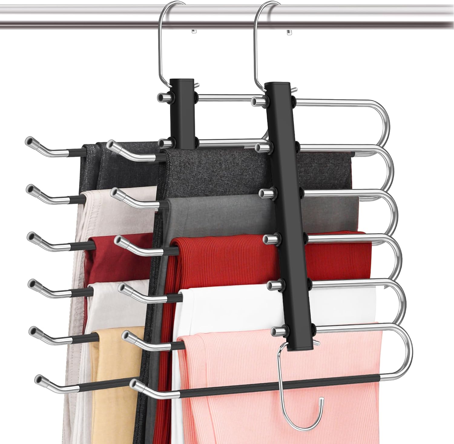 DOIOWN Perchas para pantalones que ahorran espacio paquete de 2 perchas de 6 niveles para pantalones con extremos abiertos para hombres y mujeres,