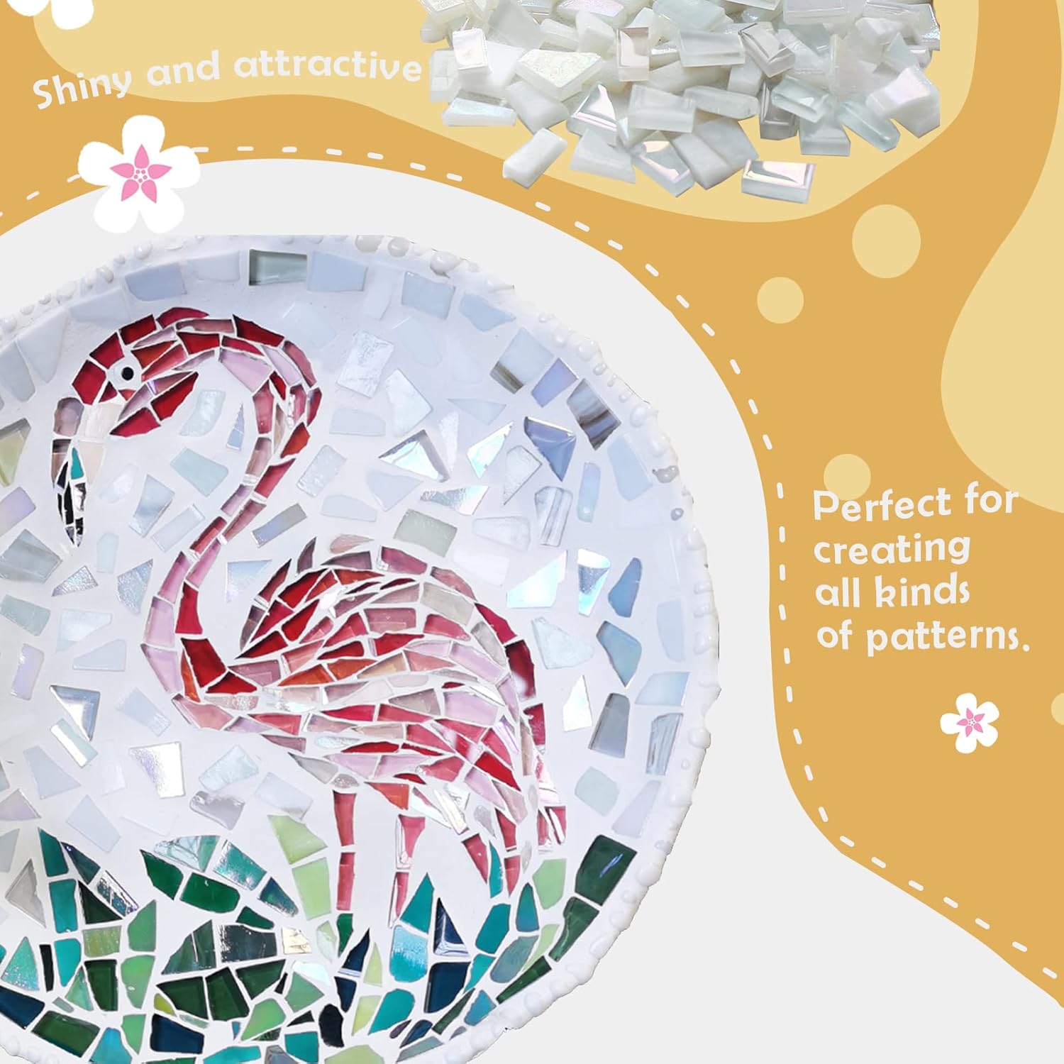 LITMIND Azulejos de mosaico de vidrio irregulares de la serie blanca para manualidades de arte, suministros de fabricación de mosaicos de 9 onzas,