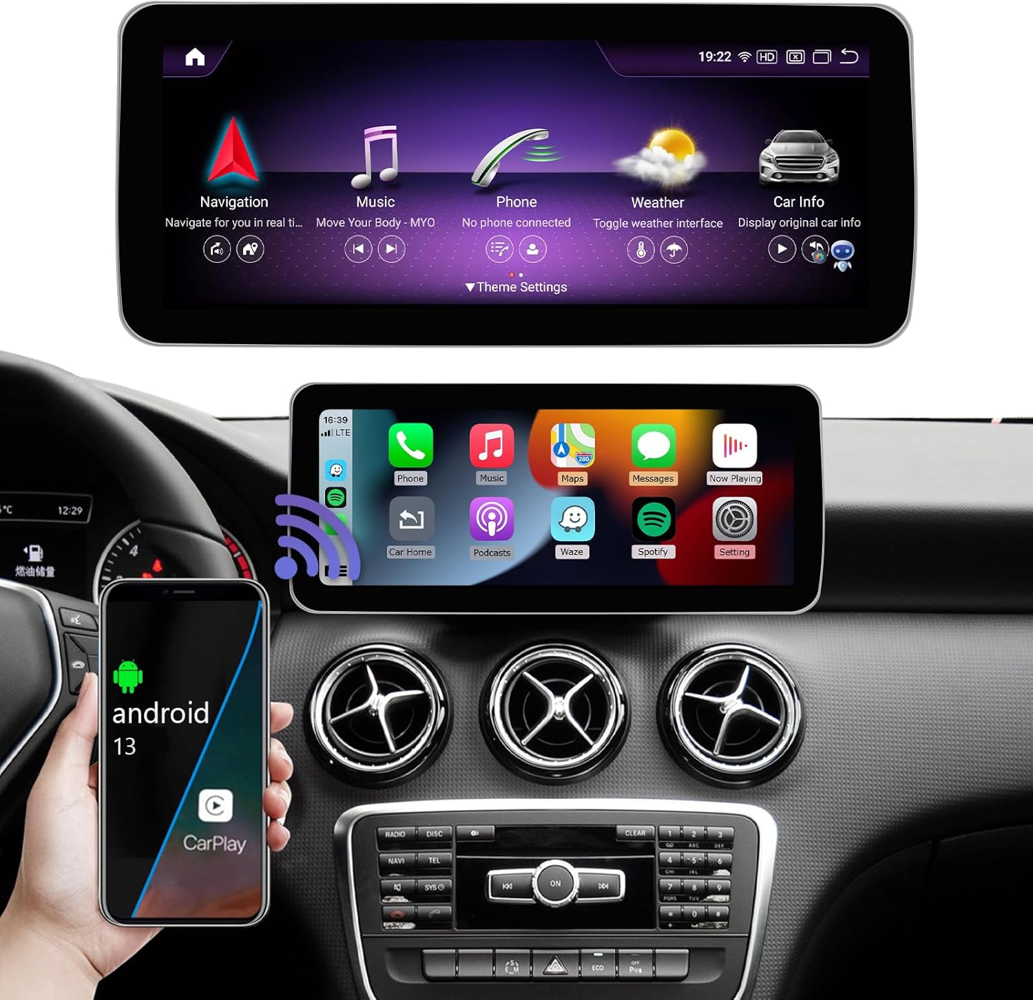 Road Top Android 13 – Radio de coche con pantalla táctil de 12.3 pulgadas, estéreo de coche para Mercedes Benz CLA GLA Clase C117 X117 X156