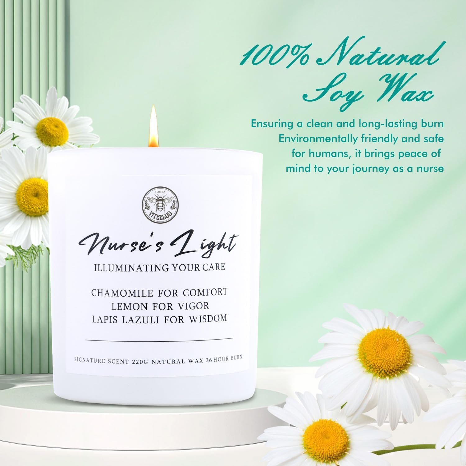 Vela ligera para enfermeras, regalos de enfermera para mujeres, regalo de agradecimiento para enfermera, manzanilla reconfortante y limón vigoroso,