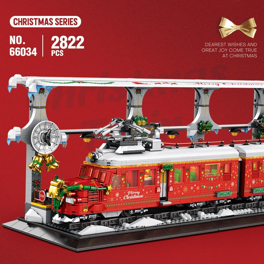 MISINI 66034 Bloques de construcción de tren de vapor, 2822 piezas, juego de construcción de trenes con luces, elementos de Navidad coleccionables,