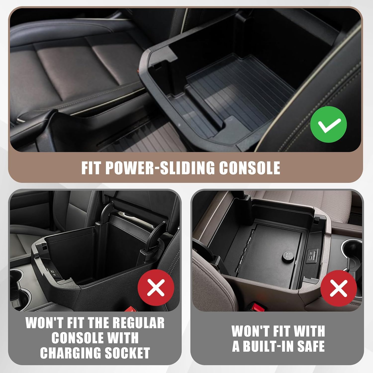 Para consola deslizante Yukon Tahoe Suburban 2021-2024, organizador de consola central, bandeja de almacenamiento compatible con GMC Yukon Chevy