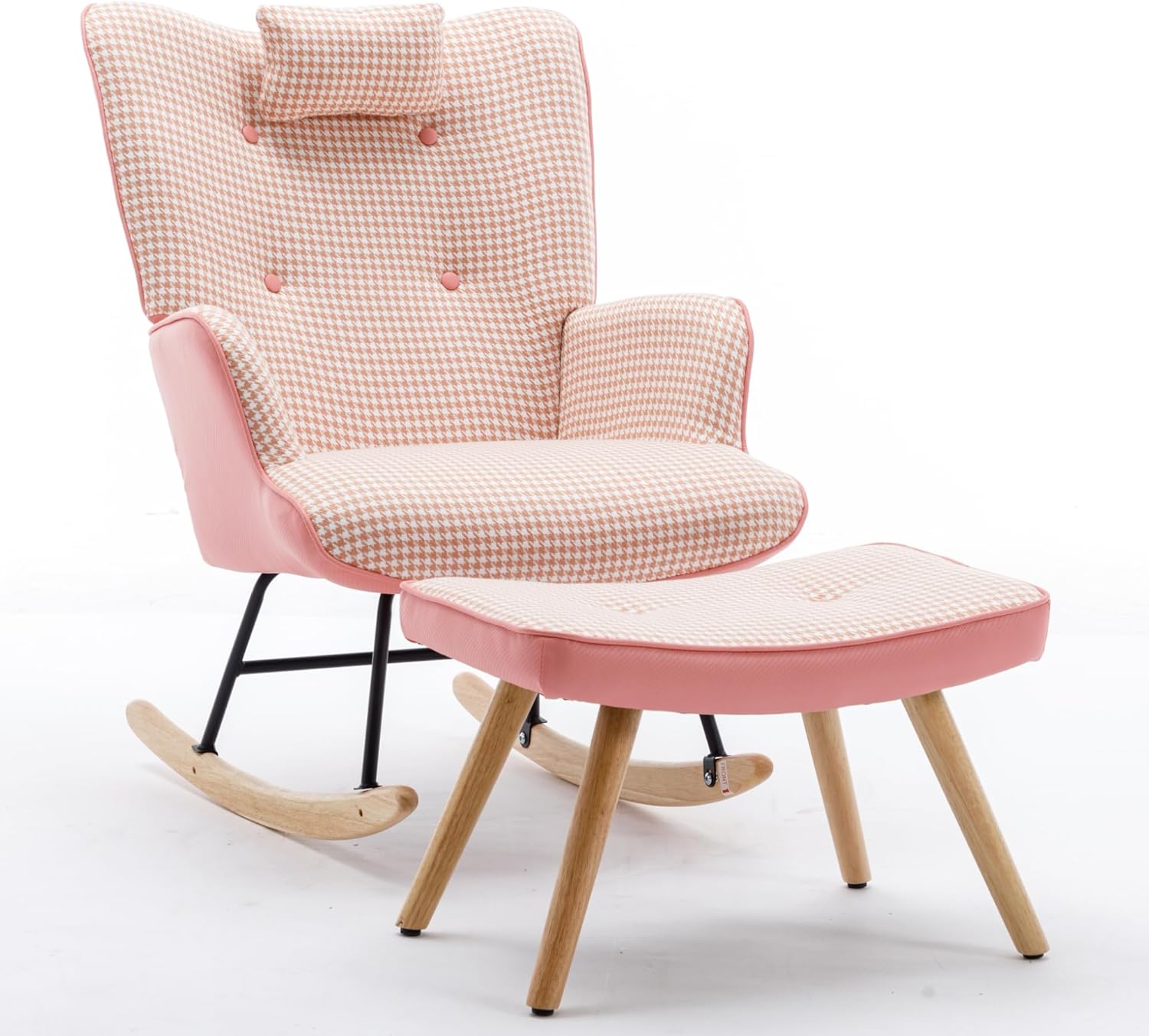 Mecedora para guardería con reposapiés, moderna mecedora con almohada suave, mecedora de pata de gallo interior con base de madera maciza para