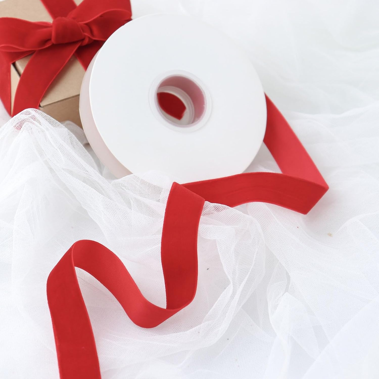 Efavormart – Bobina de cinta de terciopelo de una sola cara roja de 1 pulgada, suministros de manualidades, rollo de cinta de terciopelo y nailon