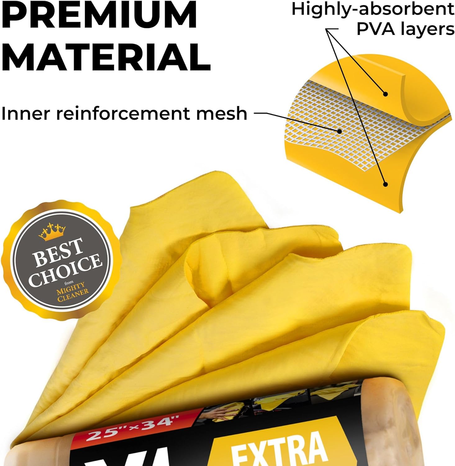 Toalla de gamuza XL prémium para automóvil, paquete de 2 (34 x 25 pulgadas), paño de gamuza súper absorbente, sin manchas ni arañazos, toallas