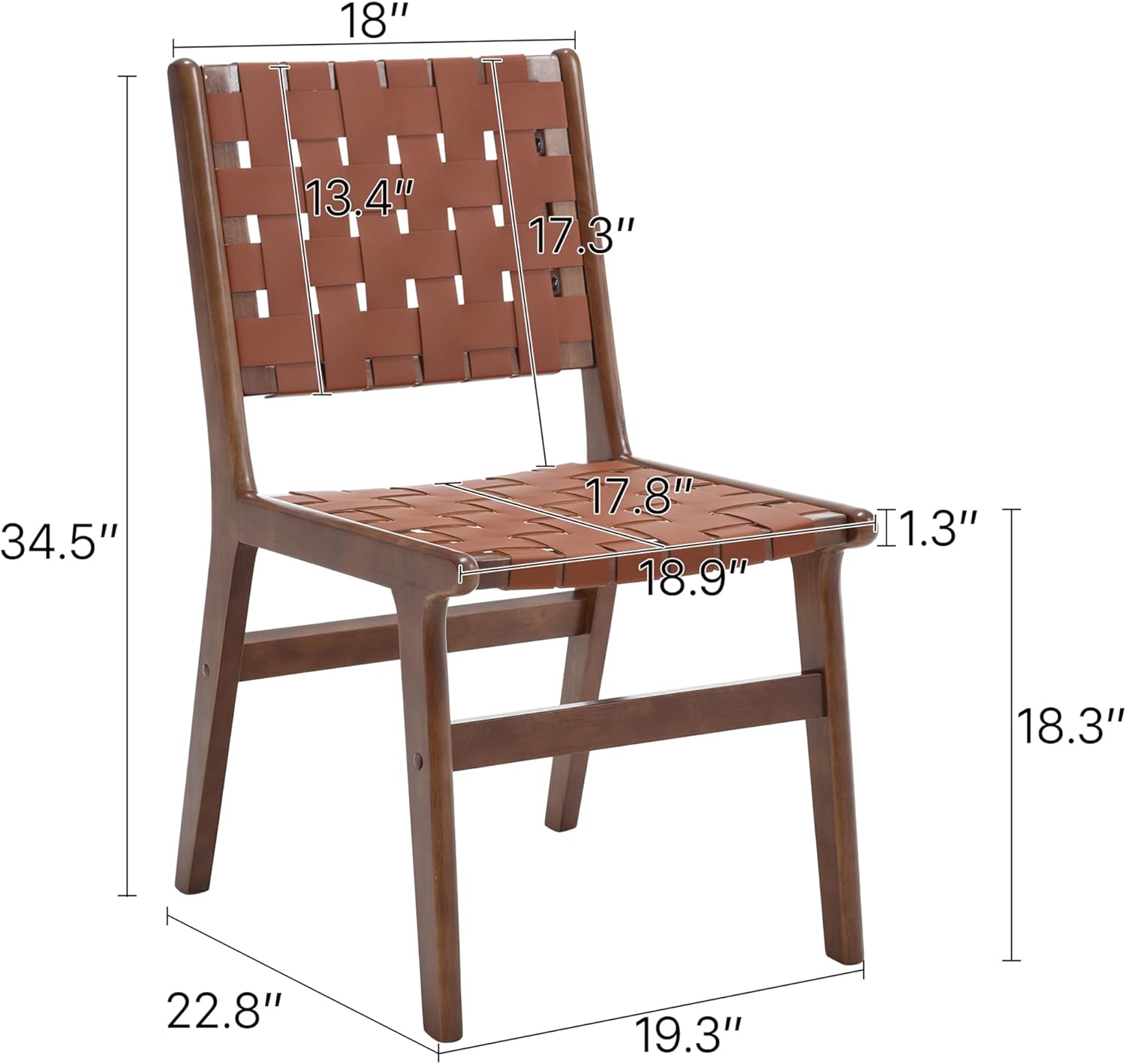 ABET Juego de 2 sillas de comedor de cuero marrón para cocina, sillas de comedor sin brazos de cuero sintético tejido de granja, silla moderna