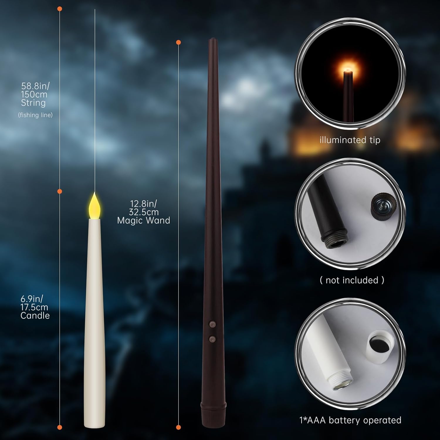 Velas sin llama con control remoto de varita mágica para decoración de Navidad, velas flotantes con varita, velas colgantes que funcionan con pilas,