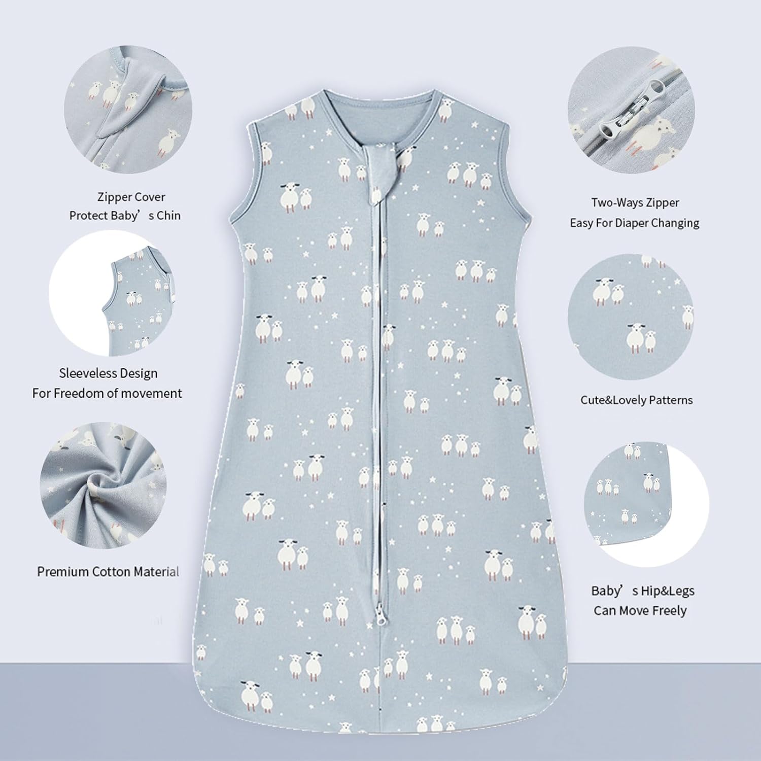 insular Paquete de 2 mantas de algodón para bebé, saco de dormir con cremallera de 2 vías para niños y niñas, unisex