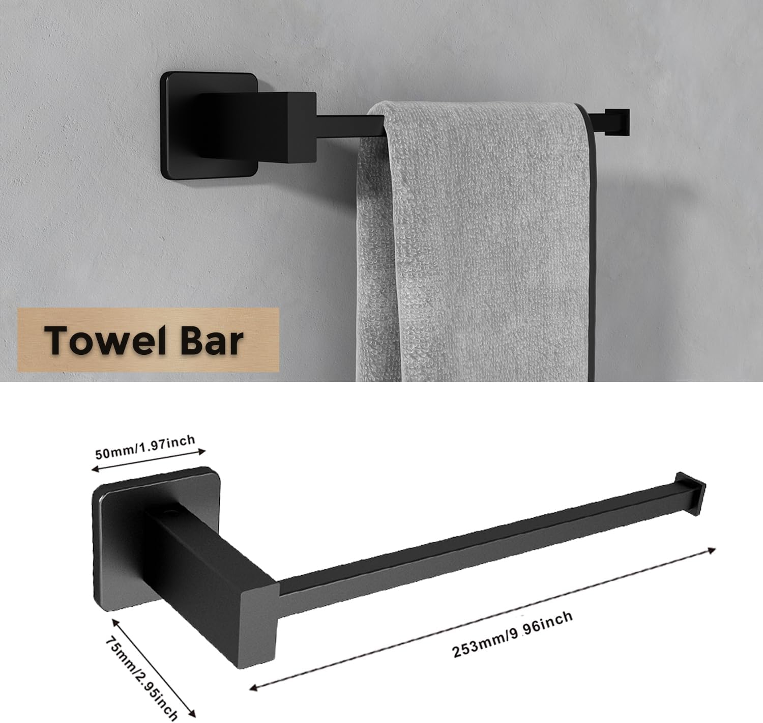 Toalleros para baño, juego de 4 piezas de accesorios de baño negro mate SUS304 de acero inoxidable montado en la pared, incluye toallero individual