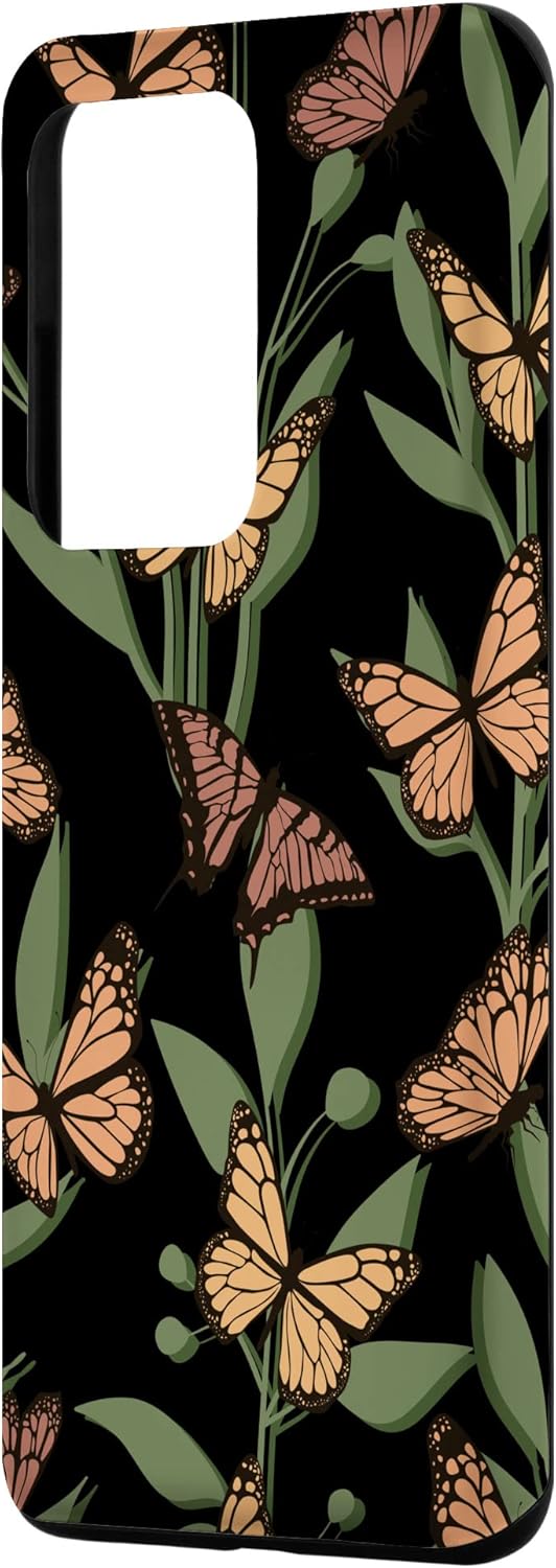 Funda negra para Galaxy S20 Ultra Aesthetic Cottagecore Butterfly Flower Boho
